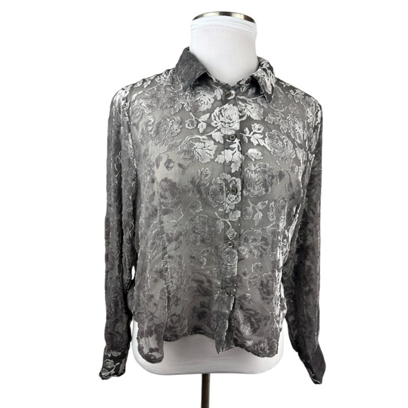 NWT GAP Recycled Velvet Crop Shirt Sheer Burnout Collared Button Up Top Size XL - Picture 2 of 12